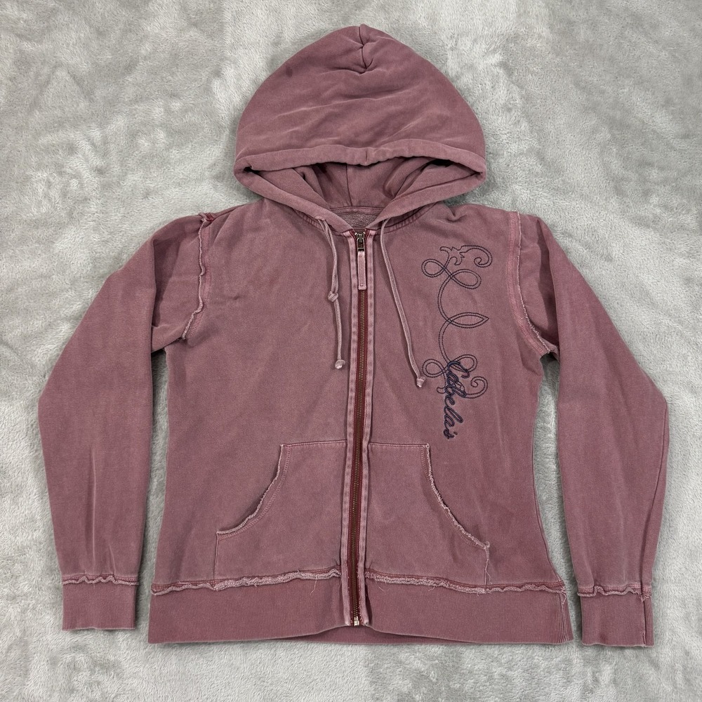 Cabelas Hoodie Womens Large Pink Full Zip Hooded Sweatshirt Fleece Pockets